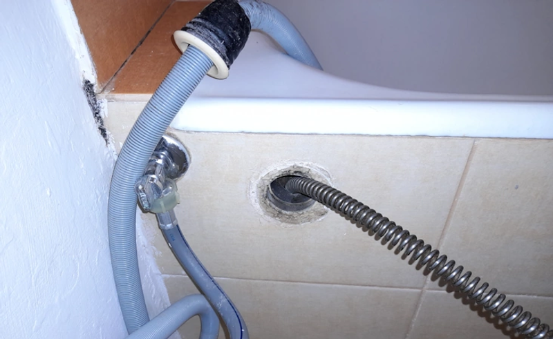 Czyszczenie filtra odpływu pralki w łazienc